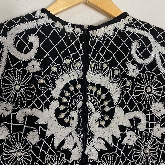 Vintage Negpal Silk Beaded Sequin Midi Dress S - Picture 8 of 16